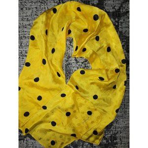 Vintage Echo Yellow and Black Polka Dot 100% Silk Hand Turned Hem Neck Scarf Mad